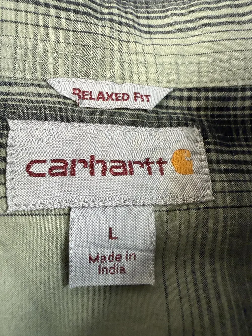 Carhartt Shirt Mens Large Green Plaid Short Sleeve Button Up Relaxed Fit Casual